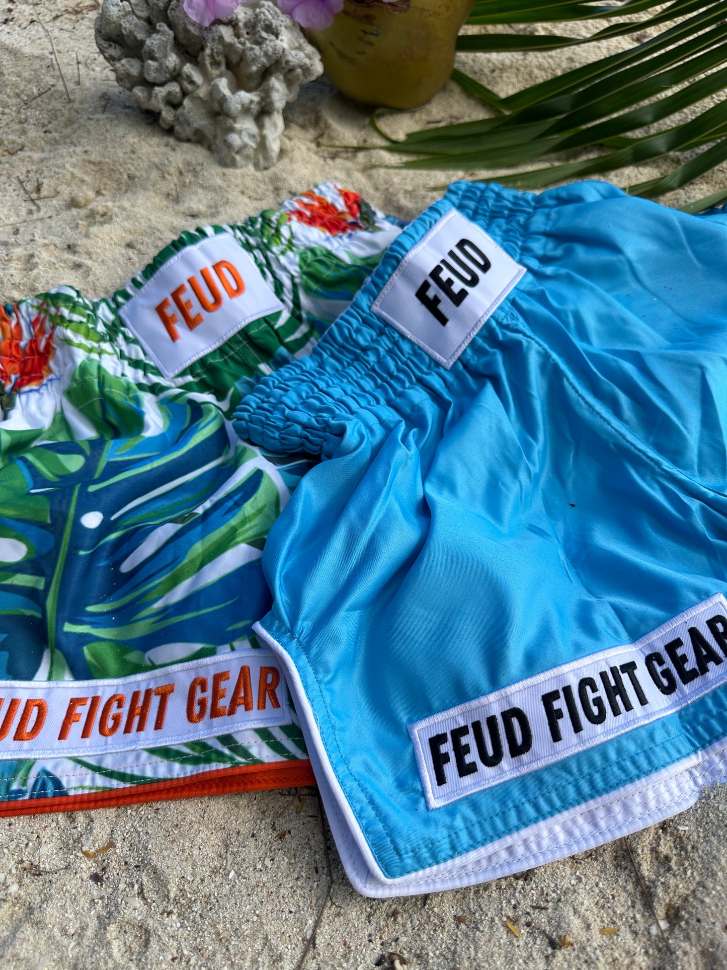 Ocean blue and tropical print Thai shorts