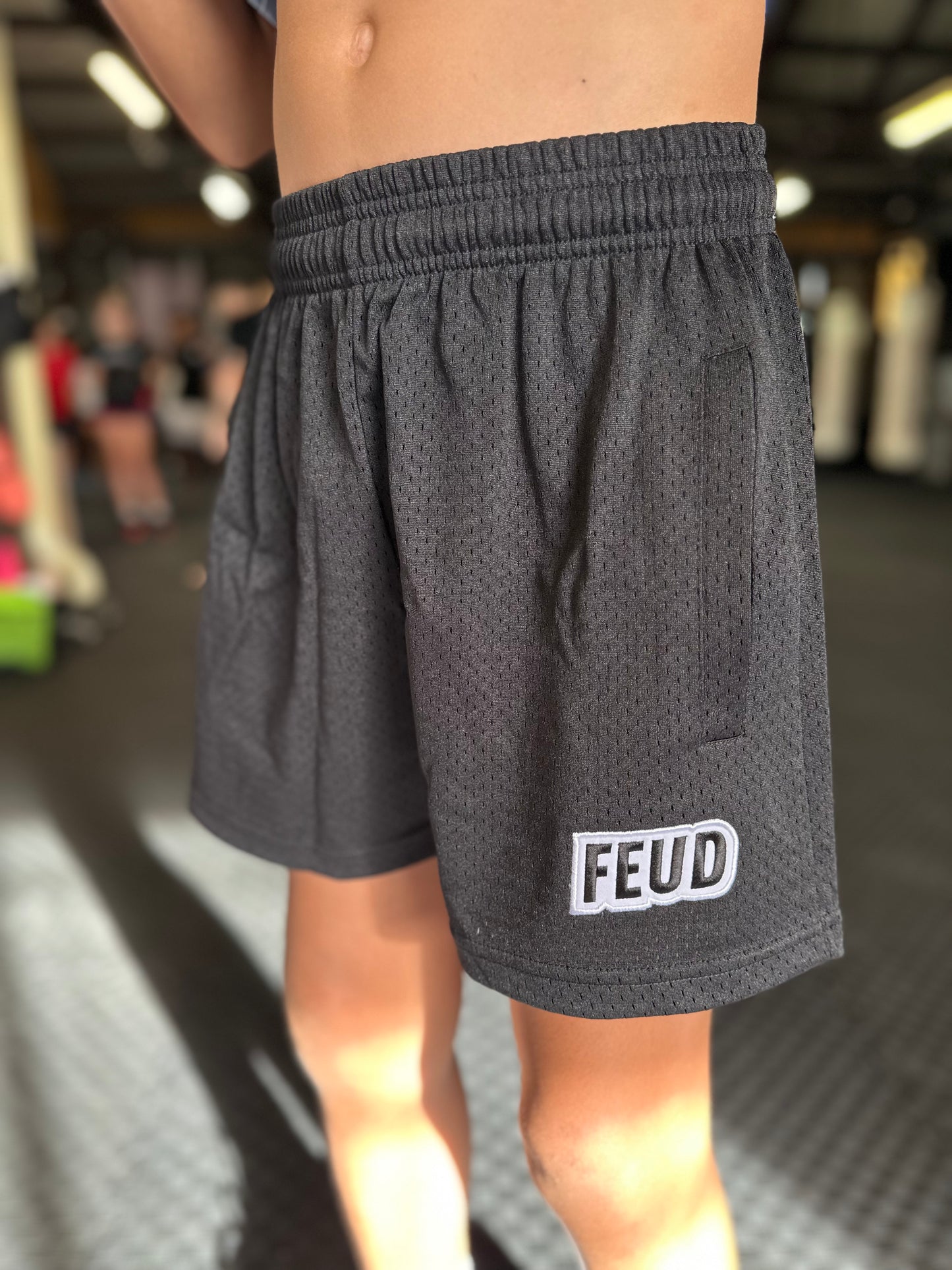 Close-up of Feud mesh shorts waistband