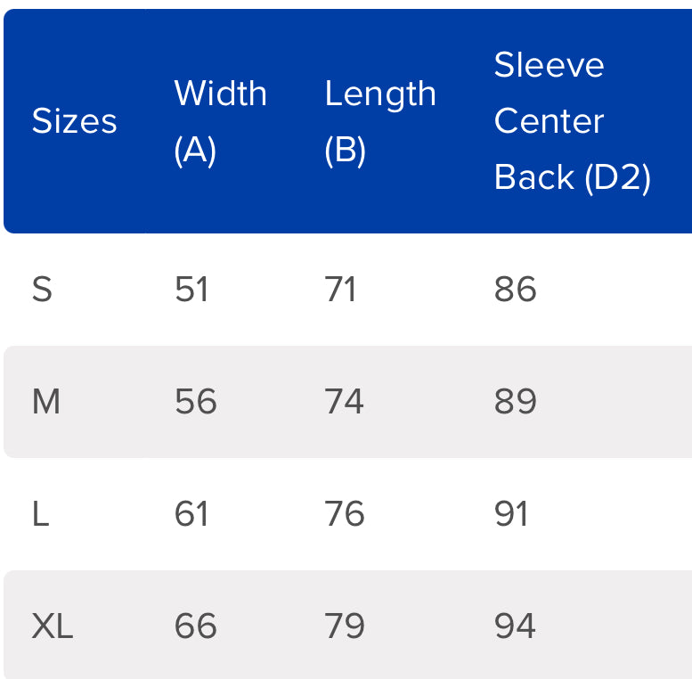 Retro Blue Thai Sweater size chart