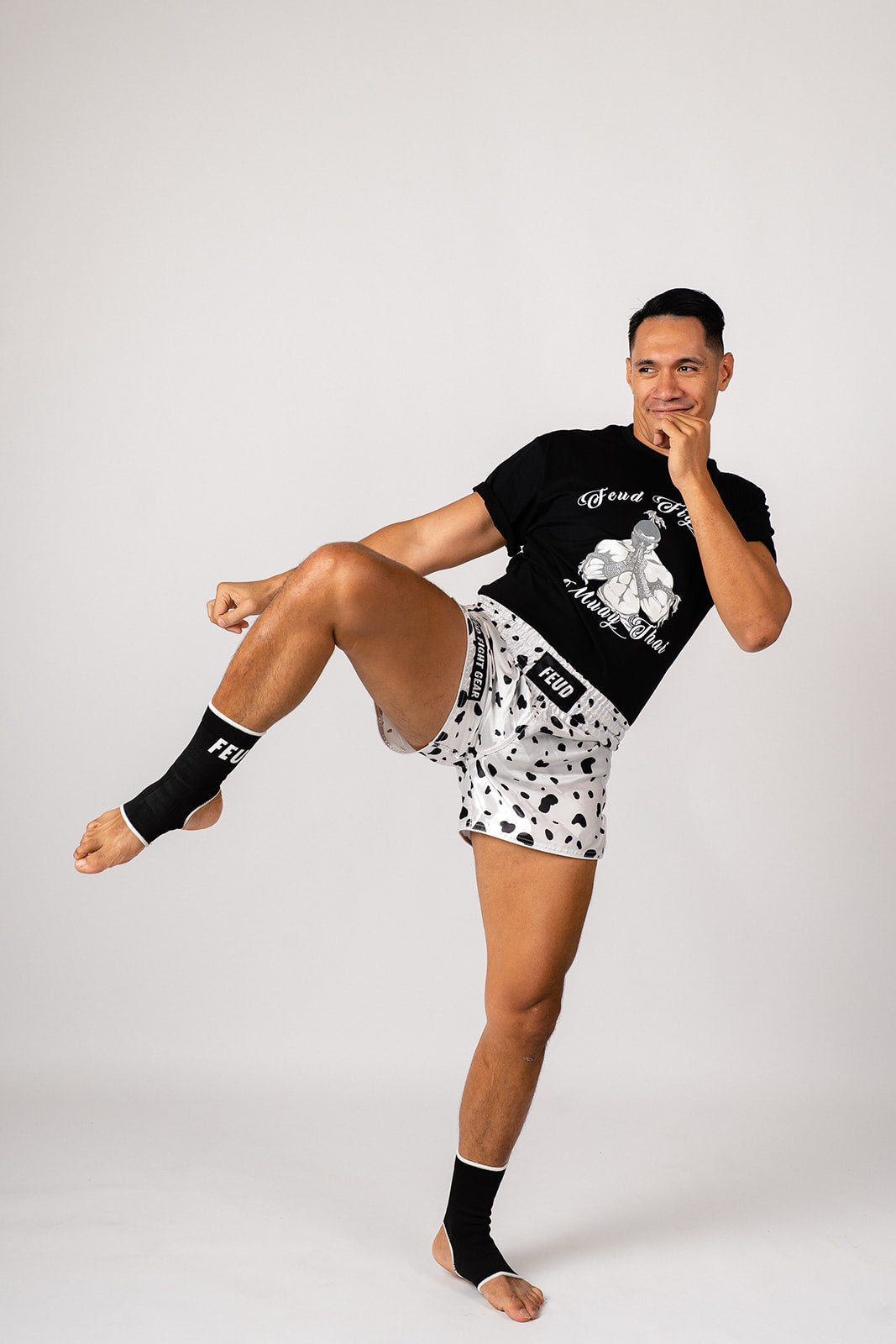 Vintage Muay Thai Tee action pose Muay Thai kick