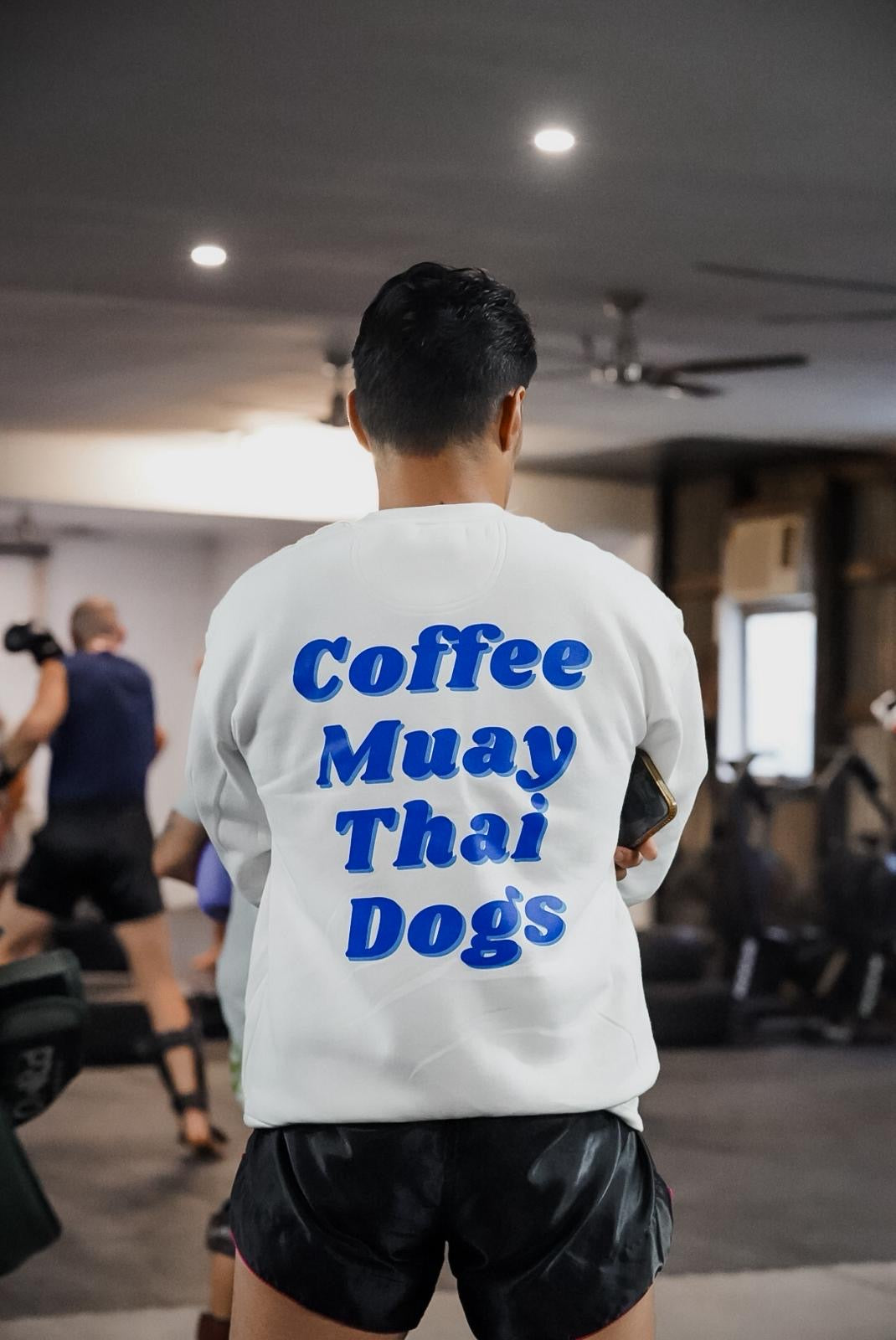 LIMITED RELEASE - Retro Blue Three Things Thai Sweater - Coffee, Muay Thai, Dogs
