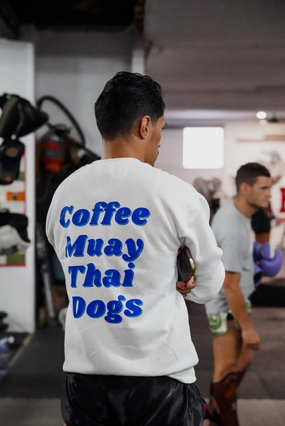 LIMITED RELEASE - Retro Blue Three Things Thai Sweater - Coffee, Muay Thai, Dogs