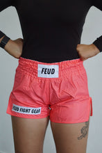 Load image into Gallery viewer, Muay Thai shorts for men and women. Coral pink in colour. Custom thai shorts are available for personalised with your name. 
