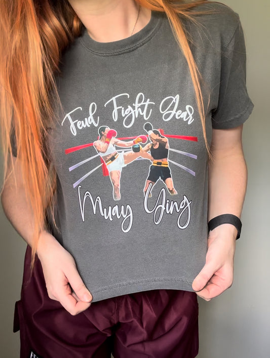 ladies Muay Thai t-shirt with Muay ying female fighter on 